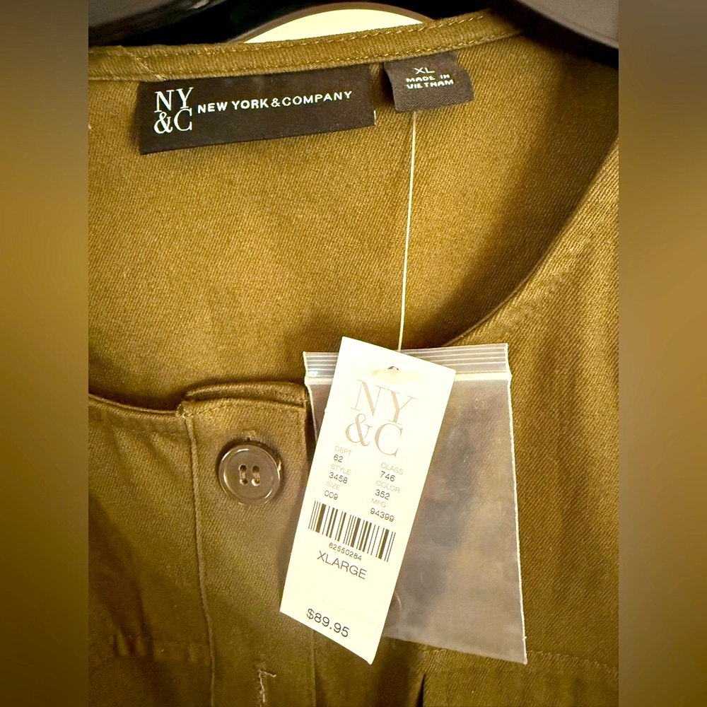 New York & Company Army Green Button-Down Jumpsuit - Picture 3 of 6